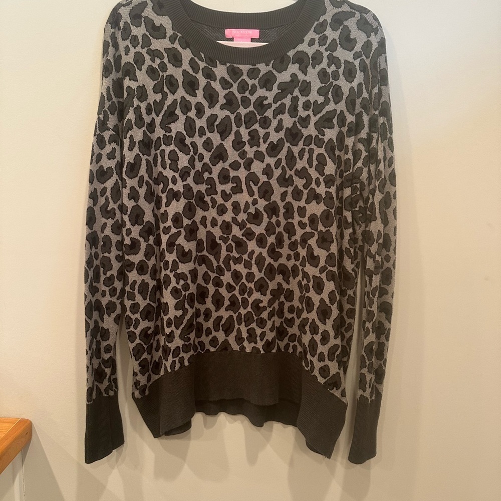 Isaac Mizrahi Gray and Black Animal Print Sweater Fall Layer Cozy Sz L - Picture 2 of 9
